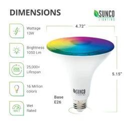 PAR38 LED Smart Bulb, WiFi, 1050 Lumens -Sunco Lamp Store Sunco PAR38 Smart Bulb Block 02 Dimensions