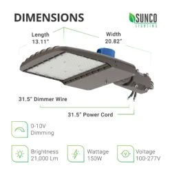 Shoebox LED 150W, Parking Lot, Type III, Dusk To Dawn, 21000 Lumens -Sunco Lamp Store Sunco Shoebox 150W Block 03 Dimensions