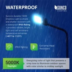 Shoebox LED 150W, Parking Lot, Type III, Dusk To Dawn, 21000 Lumens -Sunco Lamp Store Sunco Shoebox 150W Block 04 Waterproof