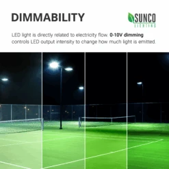 Shoebox LED 150W, Parking Lot, Type III, Dusk To Dawn, 21000 Lumens -Sunco Lamp Store Sunco Shoebox 150W Block 07 DimmabilityCCT