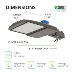 Shoebox LED 200W, Parking Lot, Type III, Dusk To Dawn, 26000 Lumens -Sunco Lamp Store Sunco Shoebox 200W Block 03 Dimensions