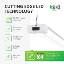 LED Shop Light, 4ft, Utility, Frosted, Plug & Play, 4100 Lumens -Sunco Lamp Store Sunco Utility ShopLight Frosted Block 01 CELT 1