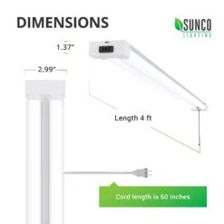 LED Shop Light, 4ft, Utility, Frosted, Plug & Play, 4100 Lumens -Sunco Lamp Store Sunco Utility ShopLight Frosted Block 02 Dimensions 1