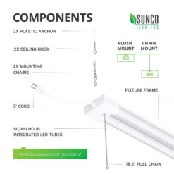 LED Shop Light, 4ft, Utility, Frosted, Plug & Play, 4100 Lumens -Sunco Lamp Store Sunco Utility ShopLight Frosted Block 03 Components