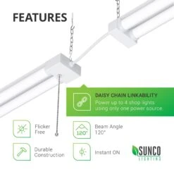 LED Shop Light, 4ft, Utility, Frosted, Plug & Play, 4100 Lumens -Sunco Lamp Store Sunco Utility ShopLight Frosted Block 06 Features 1