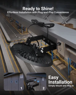 UFO High Bay 150W Plug & Play LED Fixture With U-Bracket, 2-Step Install, 19500 Lumens -Sunco Lamp Store UFOwithBrackets B1