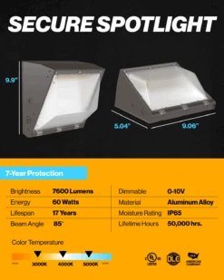 LED Semi Cutoff Wall Pack, 60W, Selectable CCT, 8200 Lumens -Sunco Lamp Store WP BR 3050K Block 5 4865c358 61b5 43fe 920b 76397809a13b