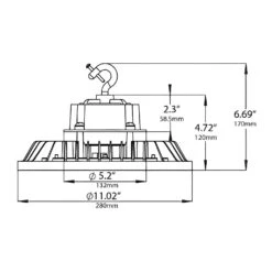 White UFO High Bay LED Fixture, 150W/100W/80W, Whitney, 100-277V, Selectable Wattage & CCT, 21700 Lumens -Sunco Lamp Store WhiteUFOHighBayLEDFixture LO LOC ELHB MW 150 MCCT LV WH Dimension